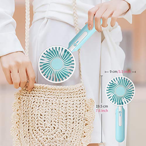MANLI Mini Handheld Fan with Cell Phone Holder, Small Personal Portable Desk Fan with USB Rechargeable Battery, 3 Speed Settings for Office Home Room Outdoor Traveling Camping (Blue)