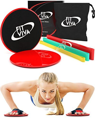 Workout Core Sliders Fitness Exercise and Resistance Loop Bands Bundle with Exercise eBook - Lightweight Workout Equipment for Home (Red + Thick Bands)