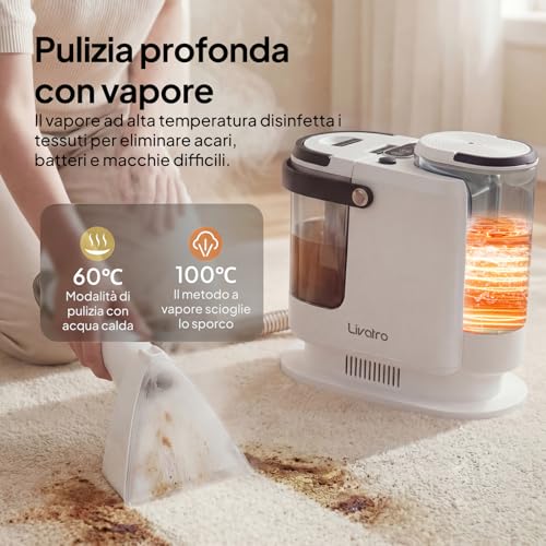 Livatro 1700W Steam Cleaner for Sofas, 15KPa Lava Upholstery, Steam Sofa Cleaner, Steam Sofa, 1.6L Tank, for Clean, Upholstered Furniture, Sofa, Car