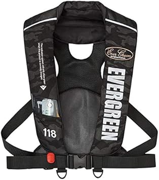Amazon エバーグリーン Evergreen インフレータブルジャケット タイプ5 Egブラックカモ エバーグリーン Evergreen ライフジャケット フローティングベスト