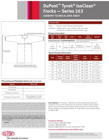 DuPont Tyvek IsoClean Snap Front Frock, White, Medium, 30-Pack