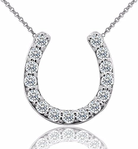 0.55CT Diamond 14K White Gold Lucky Horseshoe Pendant Necklace