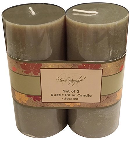 Vivre Royale TM #80-881-OL Set Of 2 Rustic Finish Pillar Candles, Scented Clove-cinnamon, Olive Green