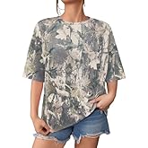 SOLY HUX Women's Camo Print T Shirts Loose Short Sleeve Crew Neck Drop Shoulder Tee Tops Streetwear