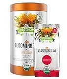 Organic Blooming Tea - 14-Count Variety Pack of Flowering Tea in a Gift Canister - 100% Organic Calendula Flowers and Green Tea Leaves in Hand Sewn Blooming Tea Balls - 2 of Each Wonderful Flavor