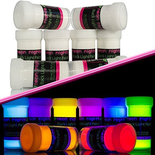 neon nights Invisible Ultraviolet | UV | Black Light | Fluorescent Glow Paint - Set of 8 by neon nights