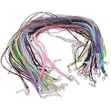 Housweety Organza Ribbon Waxen Cord Lobster Clasp Necklaces Mixed Color 43.2cm 17",22pcs