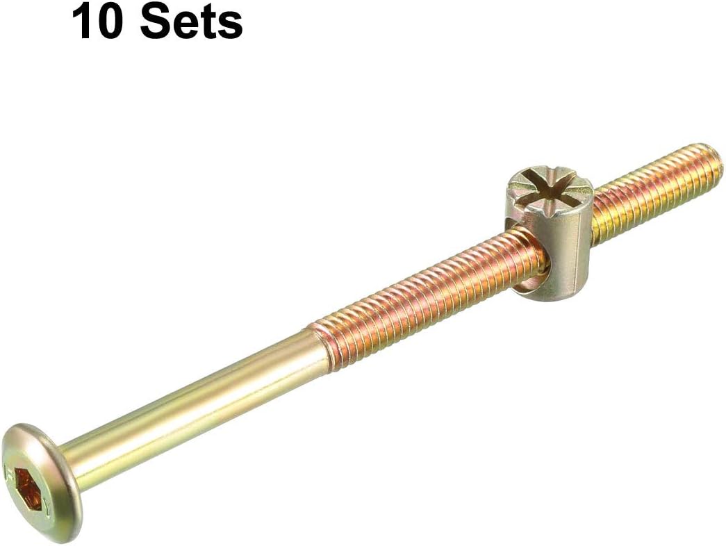 sourcing map M6x90mm Furniture Bolt Nut Set Hex Socket Screw 56.7mm Thread Length with Barrel Nuts for Beds Headboards Chairs 10 Sets - Image 3