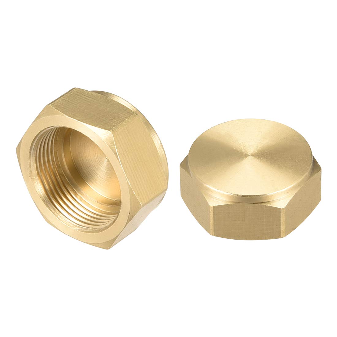 sourcing map M18x1.0 Pipe Fitting Cap, Brass Hex Female Thread Hose Connector, for Garden and Outdoor Water Pipes Nozzle Joints, 2Pcs