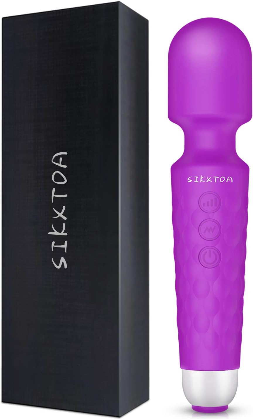 SIKXTOA Powerful Wand Massager with 20 Vibration Modes 8 Speeds, Wireless Handheld Waterproof Quiet Rechargeable Portable Personal Full Body Massager Relieve Muscle Stress Relaxing Body - Rose: Health & Personal Care