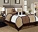 Legacy Decor 7-pieces Brown & Beige Suede Patchwork Comforter Bedding Set Washable Queen Size