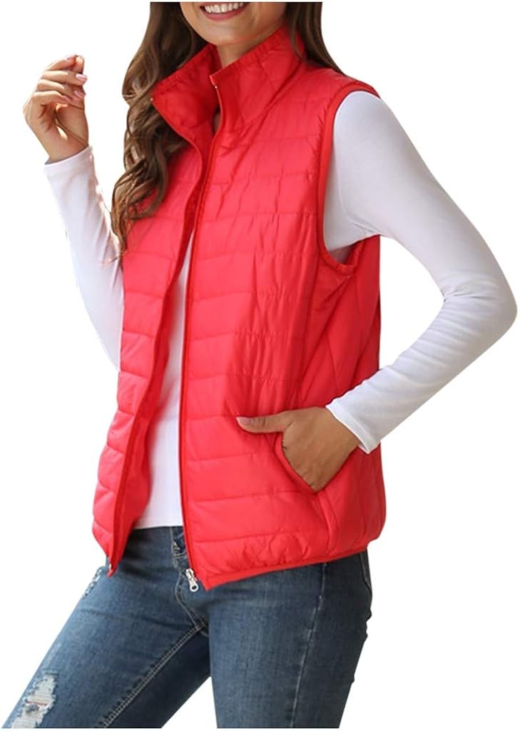LOPILY Women's Down Coat Gilet Solid Color Lightweight Warm Gilet Stand