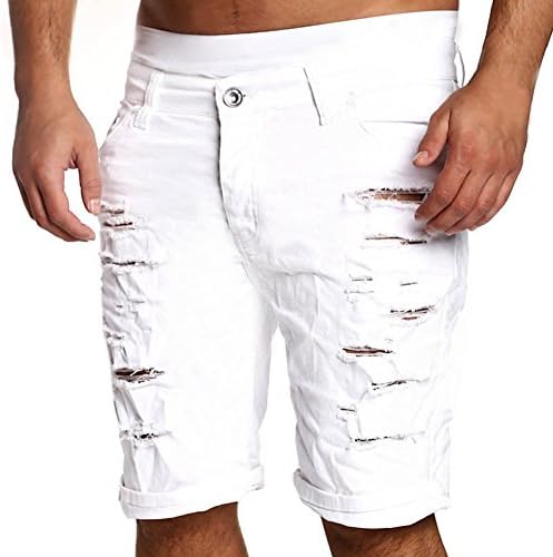 Youngkim Men's Casual Slim Ripped Knee Length Denim Shorts