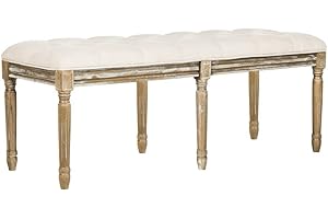 Safavieh Home Collection Rocha French Brasserie Tufted Beige and Rustic Oak 19-inch Wood Bench