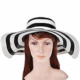 Vbiger Women's Stripes Hat Large-brimmed Beach Sunshade Straw Hat