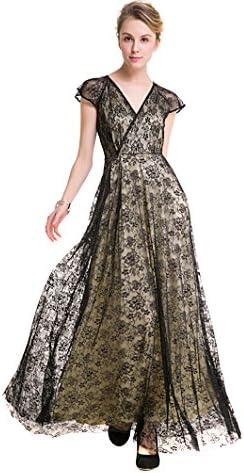 UUltra BKMGC Women's Floral Lace Cape Sleeve Long Bridesmaid Maxi Dress