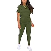 BNGPIKLY Women's 2 Piece Outfits Sweatsuit Summer Workout Striped Short Sleeve Long Sweatpants Casual Jogging Lounge Set