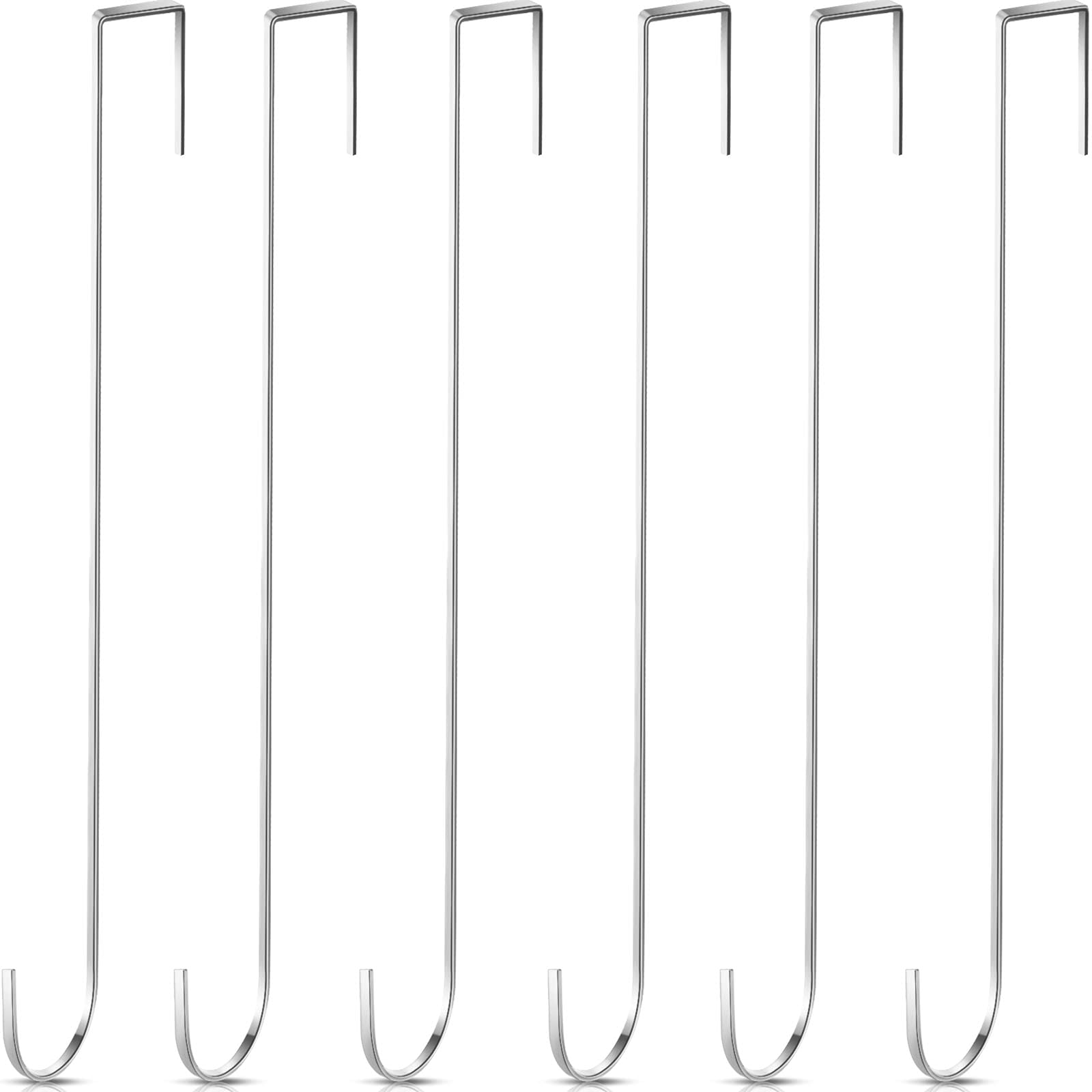 15 Inch Wreath Hanger Hooks Over Door Metal Hooks Practical Clothes Towel Hanger Hooks for Christmas Front Door Decorations (Silver,6 Pieces)
