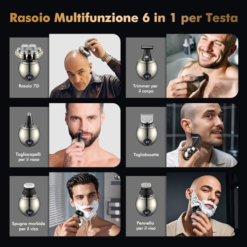 iWarmbase Bald Head Shaver, 7D Magnetic Removable Shaver Bald Head Absolute Zero - 6 in 1 Men's Hair 0.01 mm, Waterproof IP67 with LED Display, Razor and Zero Hair Cutter
