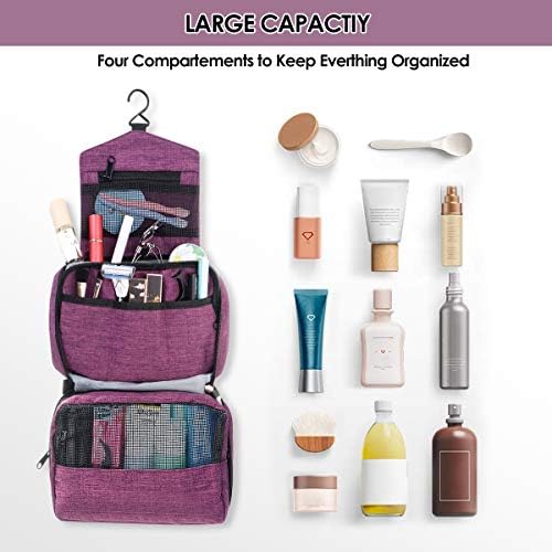 Toiletry Bag, Hizek Makeup Bag Organizer Waterproof Hanging Travel Toiletry Bags for Women with 4 Compartments & 1 Sturdy Hook, Portable Folding Travel Bag for Toiletries (Fuchsia) 3 Toiletry Bag, Hizek Makeup Bag Organizer Waterproof Hanging Travel Toiletry Bags for Women with 4 Compartments & 1 Sturdy Hook, Portable Folding Travel Bag for Toiletries (Fuchsia)