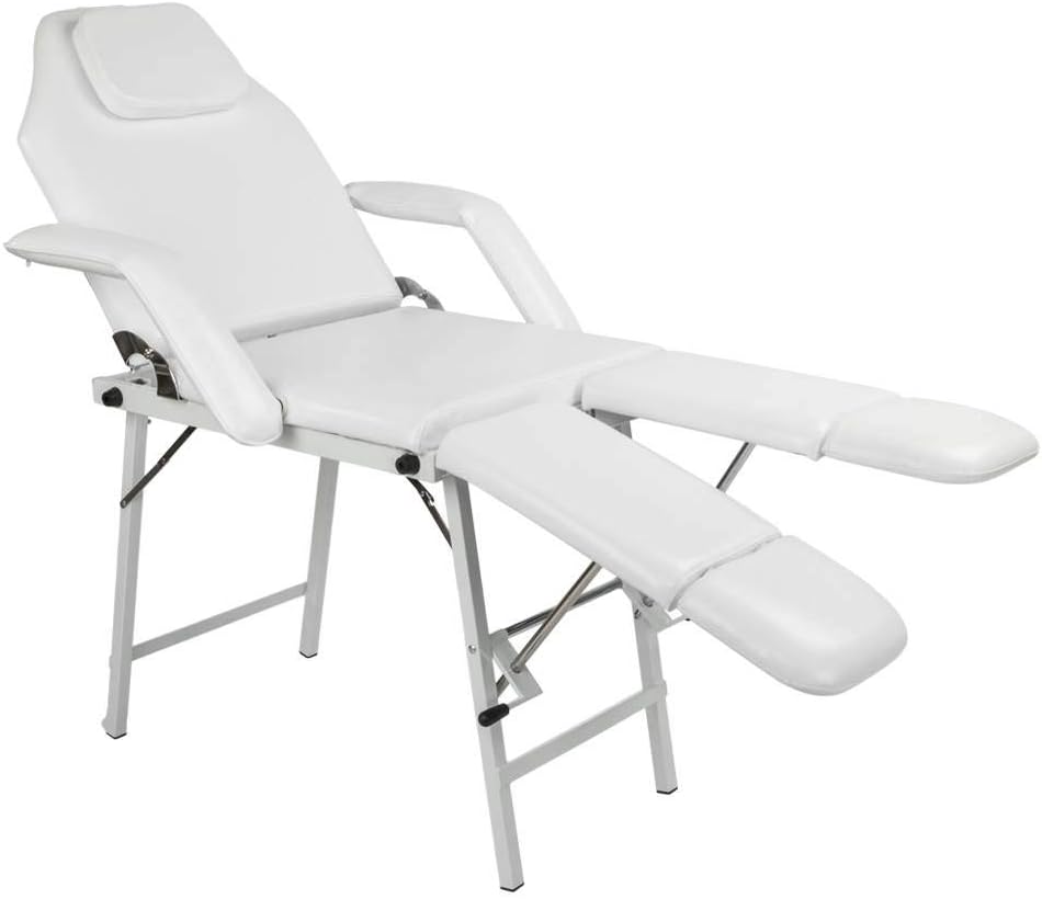 MAN Adjustable Salon SPA Pedicure Massage Tattoo Therapy Bed Split Leg Chair Beauty Equipment White [Energy Class A]
