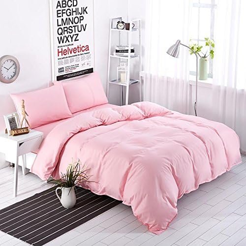 MIFE TEXTILE 100-Percent Microfiber Bedding Sets, Pure Color Duvet Cover Set, 4PCS (Twin, Pink)