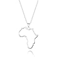 Women's Minimalist Africa Map Pendant Necklace, Trendy Personalized Africa Motherland Continent Outline Necklaces Chain Length 18" Extension Chain 2" ( 18K Gold and Silver Plated both Choice, Jewelry with Gifts Box)