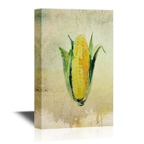 Watercolor Painting of Corncob with Leaf