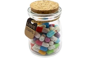 Mczxon 50Pcs Capsule Letters Message in a Glass Bottles, Cute Smiling Face Love Friendship Letter Colors Pill with Wishing Bottle, Message Pills for Boyfriend Girlfriend Lovers Family