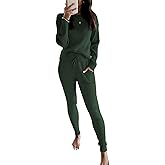 Eurivicy Women's Fall Rib Knit 2 Piece Outfit sets Long Sleeve Pullover Sweater Top and Drawstring Long Pants with Pockets