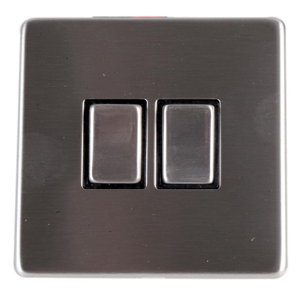 PRO ELEC 2-Gang 2-Way Screwless Light Switch – 10AX, Stainless Steel, 85x85mm – PELB1135