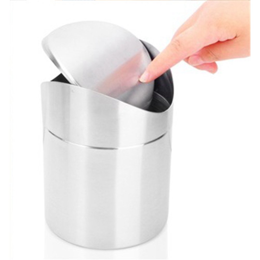 Amteker Mini Countertop Trash Can, Brushed Stainless Steel Table Desk Trash, Swing Top Trash Bin 1.5 L / 0.40 Gal