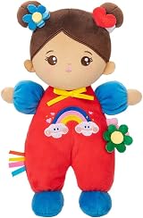 OUOZZZ Brown Baby Doll 10 Inch Soft Rag Doll Machine Washable Safe Rattle
