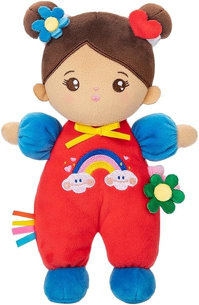 OUOZZZ Brown Baby Doll 10 Inch Soft Rag Doll Machine Washable Safe Rattle
