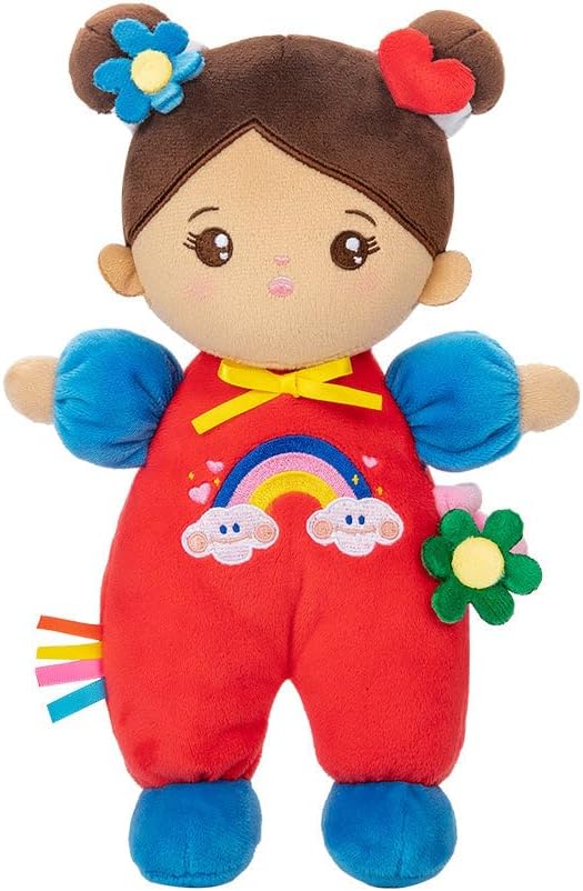 OUOZZZ Brown Baby Doll 10 Inch Soft Rag Doll Machine Washable Safe Rattle