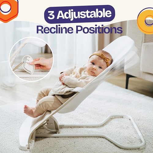 ComfyBumpy Ergonomic Baby Bouncer Seat - Bonus Travel Carry Case - Safe, Portable Bouncing Chair with Adjustable Height Positions - Infant Bouncy Seat Perfect for Newborn Babies (Grey)