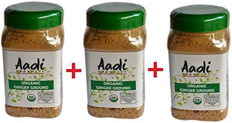Aadi Organics 3-PACK - USDA Certified Organic Indian Ginger Powder - 18oz / 510g Wide Mouthed Bottle - Cooking, Kitchen Use, Flavoring Herbs and Spices - Stays Fresh