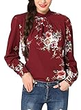 Abollria Women's Flower Print Long Sleeve Stand Collar Casual Chiffon Blouse Shirt Tops