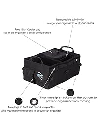 Organizador Premium para maletero de coche con funda   Almacenamiento plegable portátil de carga con tiras de goma antideslizante en la parte inferior. Adecuado para todos los coches (Suv Auto, Minivan, Jeep, Camión), negro. Bono regalo   Bolsa de almacen