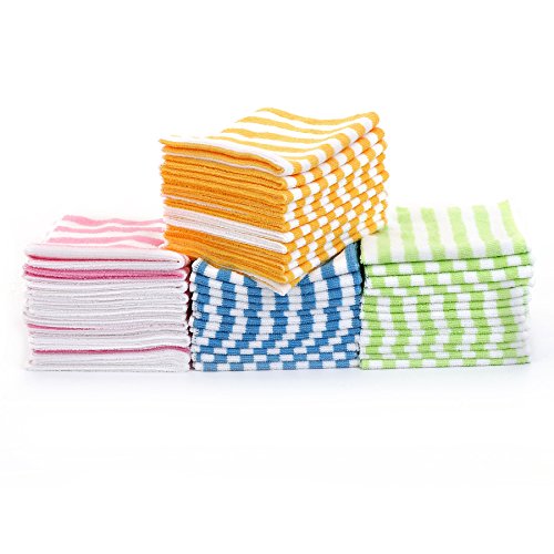 Microfiber Cleaning Cloth – HijiNa, Pack of 50, Size 12”x12”, for cleaning tasks in the Kitchen, Bathroom, Dining Room and More (Bar - 4 Color Pack of 50)