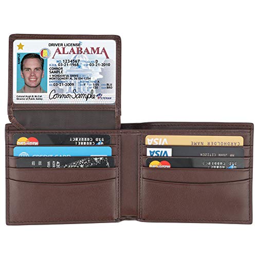 RFID Blocking Cowhide Leather Bifold Wallet for Men with 2 ID Windows
