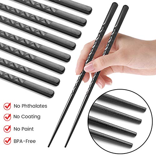 BLESWIN 5 Pairs Fiberglass Chopsticks, Reusable Chop Sticks Dishwasher Safe Japanese Chinese Style, Chopsticks Set 9.5 Inches Anti-Slip Textured Tip with Box, Easy Grip for Sushi Noodles Ramen Salad
