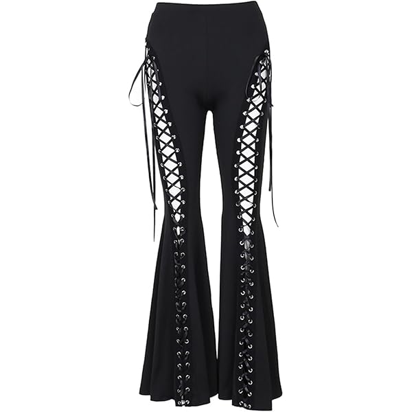 HGps8w Women's Gothic Laceup Cutout Flared Pants Steampunk