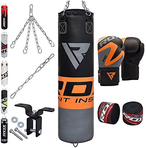 RDX Punching Bag Heavy Boxing 4FT 5FT Filled MMA Training Gloves Kickboxing Ceiling Hook 8PC Punching Bags