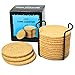 Natural Cork Coasters for Drinks - 16pc Set with Metal Holder Storage Caddy - Absorbent Round Edge 4” Absorbent, Cups & Mugs, Eco-Friendly, Heat-Resistant, Reusable Saucers for Cold Drinks, Wine Glass