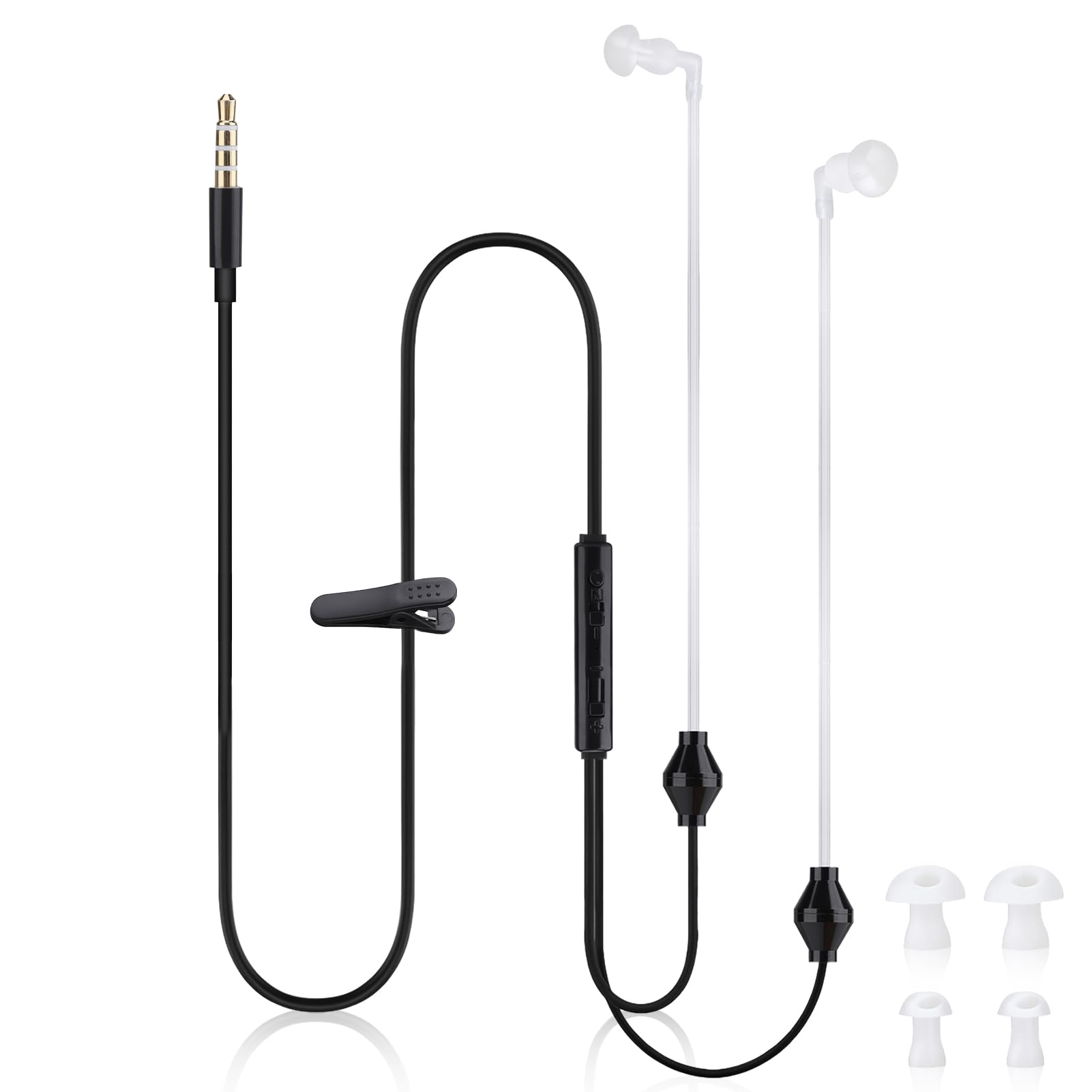 Agatige 1 Meter Cable Length Ear Bud Headphones, Stereo Air Tube Headphones 3.5mm Plug Air Acoustic Tube Earpiece Microphone Earphone for Mobile Phone Smartphones Desktop Tablet PC (Black)