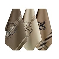 DII Design Imports Kitchen Towel Hanging Loop Set of 3 French Grain Sack Fleur De Lis Cologne Printed Dishtowels . 18 X 28". 100% Cotton. Machine Wash