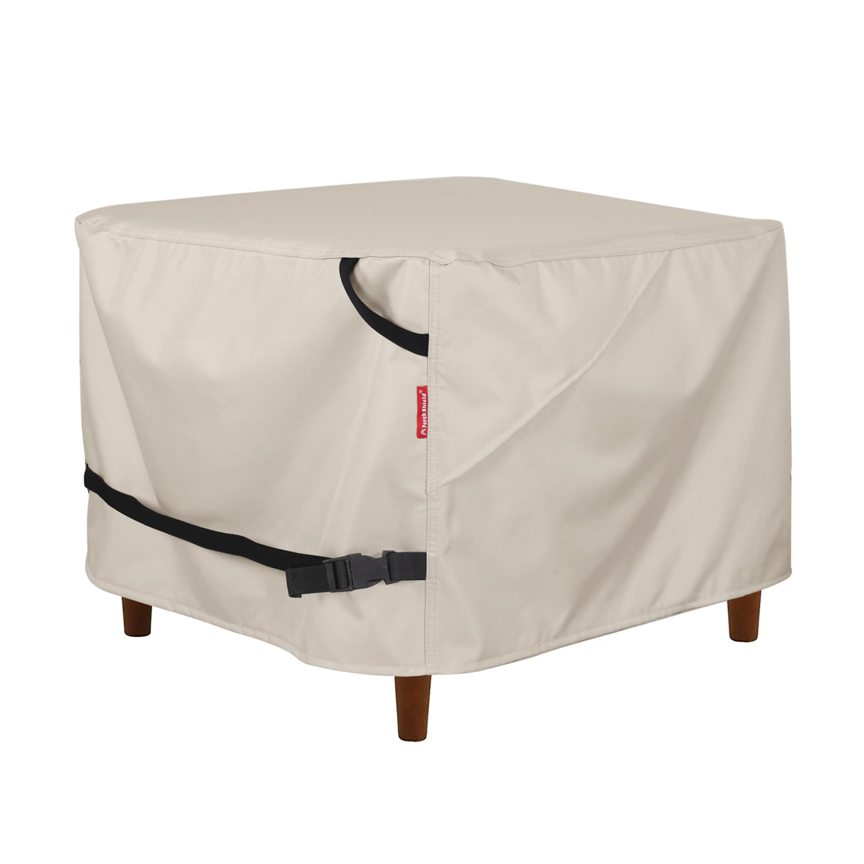 Photo 1 of Porch Shield Patio Ottoman Cover - Waterproof Outdoor Square Side Table Covers – 27L x 27W x 18H inch, Beige
