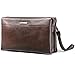 Teemzone Man Clutch Bag Genuine Leather Wristlet Wallet Hand Bag Business Clutch Purse Bag RFID Blocking Checkbook Organizer Long Wallet Credit Cards Case With Strap and Zipper