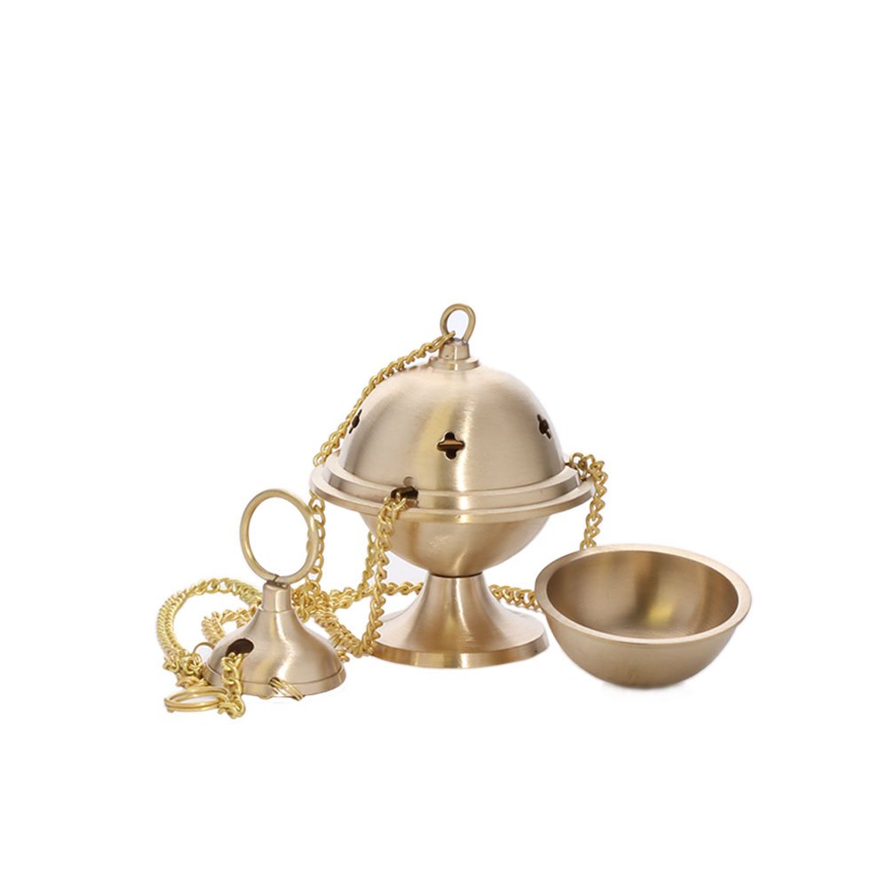 NKlaus Incense Burner with Chain Brass Handmade Incense Burner Incense Burner on Sand gold matt 1545